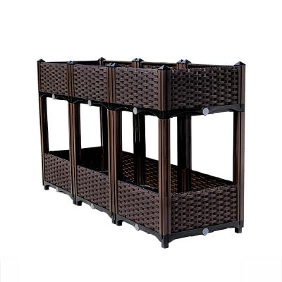 China Lightweight Plastic Rattan Double Layer Box Roof Garden Balcony Planting Vegetable Planting Box for sale