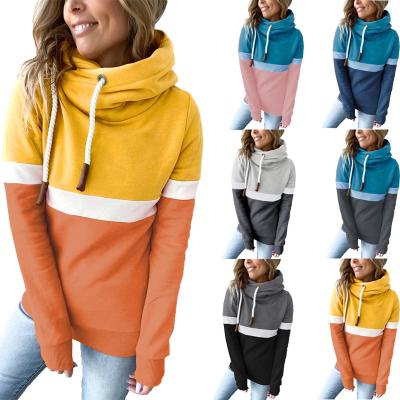 China Wholesale New Style Viable Women Fashion Casual Color Block Long Sleeve Pocket Masses Collar Pullover Hoodie for sale