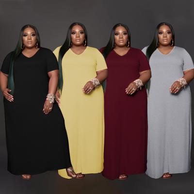 China New 5XL Viable Viable Plus Size Women Clothing Solid Color Fashion Casual Loose Maxi Dress Long Short Sleeve Dress for sale