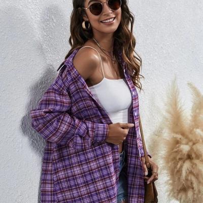 China Anti Wrinkle Anti Wrinkle Drop Shipping Long Sleeve Plaid Shirt Women 2021 Plus Size Autumn Wholesale Shirts Fashion Oversized Long Sleeve Plaid Shirt Woman for sale