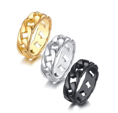 China Trendy Fast Delivery Hip Hop Hip Hop Jewelry Stainless Steel Band Iced Out Cuban Link Ring Men for sale