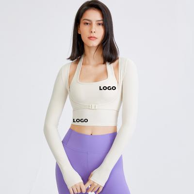 China Antibacterial yoga clothes with sportsTT sleeve quick-drying workout clothes top tracksuit-sexy chest protection women's running shirt along for sale