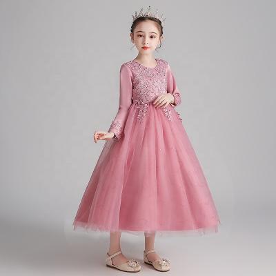 China Pretty Breathable Kids Elegant Princess Lace Up Floral Sequin Long Sleeve Dresses Light Elegant Tutu Princess Party Girls Dress for sale