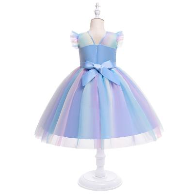 China Girls Breathable Sky Blue Elsa Anna Dress Costume For Halloween Dress Up Princess Snow Queen Elsa Kids Dresses for sale