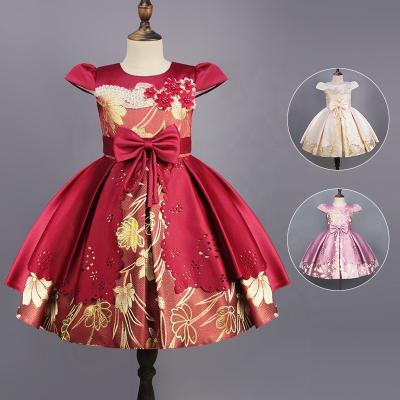 China Baby Elegance Dress Satin Face Ribbon Skirt Breathable European Princess Children Flower Girls Dresses Children Clothes for sale