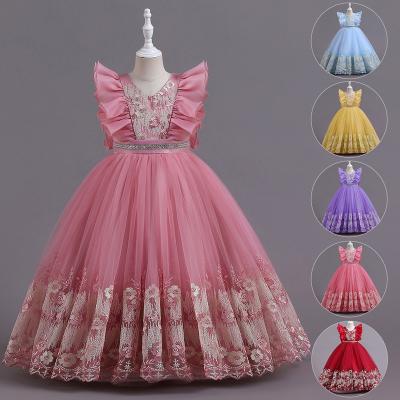 China Hot Selling Breathable Applique Long Sleeveless Puffy Ball Gown Kids Wedding Party Dress for sale