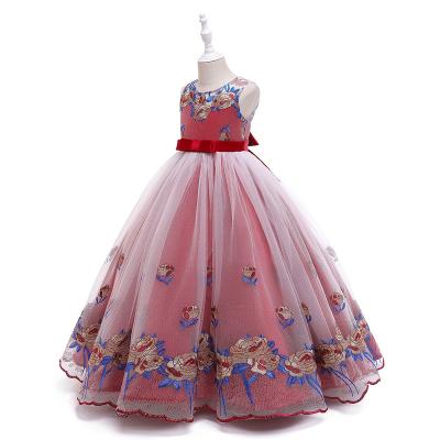 China Breathable Embroidery Girls Lace Up Dress For Wedding Party Dresses Floral Ceremony Ball Gown Kids Formal Dresses For Girls 2-14Y for sale