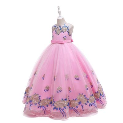 China Breathable Lace Ball Gown Girl Princess Party For Kids Elegant Long Puffy Bow Flower Dresses For Girls Kids Pageant Dresses for sale