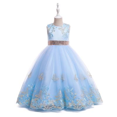 China Princess Lace Dress Kids Breathable Flower Butterfly Embroidery Elegant Dresses For Girls Vintage Children Party Ball Gown For Christmas for sale