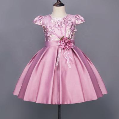 China Princess Breathable European Flower Skirt Bubble Face Satin Dress Elegance Baby Girls Dresses For Kids for sale