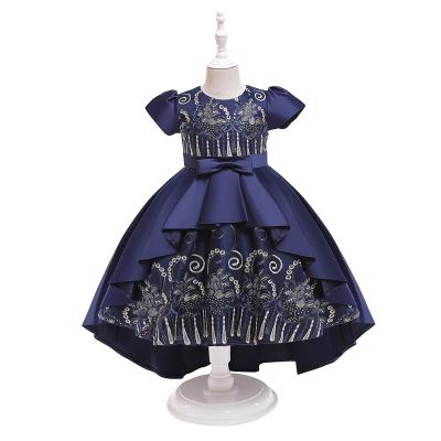 China Breathable Elegant Bowknot Print Baby Girl's Floral Prom Dress Breathable Elegant Bowknot Kids Dress for sale