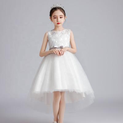 China Breathable Princess Ribbon Bowknot Design Kids Lace Up Sleeveless Party Wedding Wear Girls Flower Girl Dresses for sale