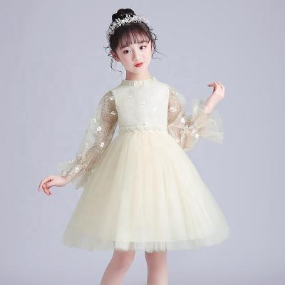 China Breathable Princess Flower Design Kids Lace Up Puffy Lantern Sleeve Party Wear Dresses For Girls for sale