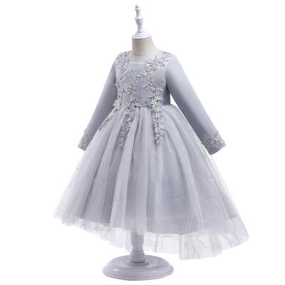 China Breathable Rose Flower Ball Gown Winter Satin Embroidery Long Sleeve Party Wear Dresses For Kids for sale