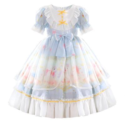 China Breathable Girls Skirt To PATTERN Cute Summer Floral Design Kids Tiered Dress Girls Party Princess Layered Dress for sale