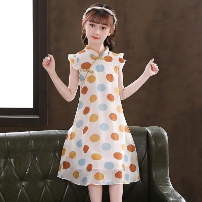 China Breathable Cute Summer Floral Polka Dot Skirt Design Kids Wear Daily School Girls Cheongsam Dress for sale