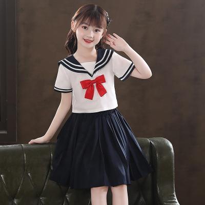 China Cute breathable bowknot summer design jk kids wear girls daily school girls stripe skirt navy dress for sale