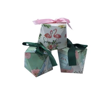 China Recycled Materials Elegant Custom Printed Paper Gift Box Wedding Candy Gift Box With Ribbon For Wedding for sale