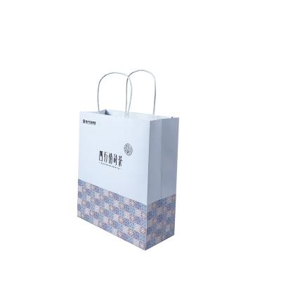 China Recyclable Paper Bag Customized Logo Coffee Take Away Beverages Printed Packaging Kraft Paper Bag With Handle for sale