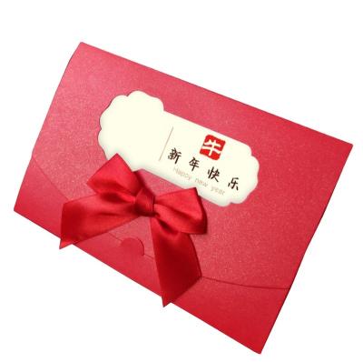 China China Business Invitation Art Paper Cards Bow Bead Luxury Paper Wedding Card With Bowknot for sale