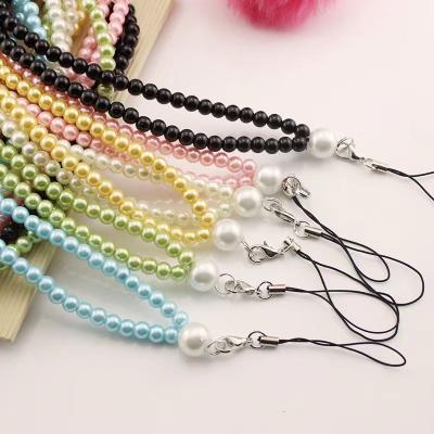 China Eco-Friendly Pearl Beads Fashion Cell Phone Straps Lanyard Accessories Phone Lanyard Rope Universal for sale