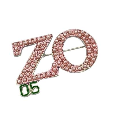 China ALLOY ZOB Custom Sisters Ally Rose Pearl Greek Alphabet Brooch ZPB Metal Alloy Rhinestone Greek Alphabet Brooch for sale