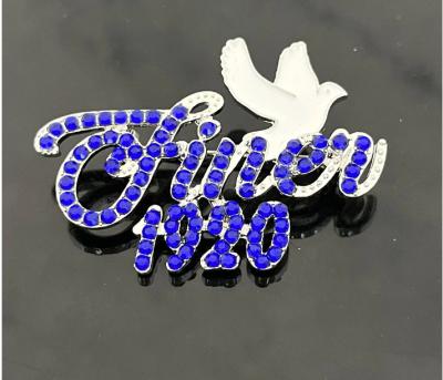 China ALLOY Greek Sorority Pigeon Charm Rhinestone Brooch SGR Sisters Party White Pearl Founded 100 Years Number Pin Brooch for sale