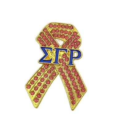 China ALLOY Reunion SGR Diamond Ribbon Brooch Survival Sigma Theta Sorority Cancer Awareness Hope Greek Lapel Button Badge for sale