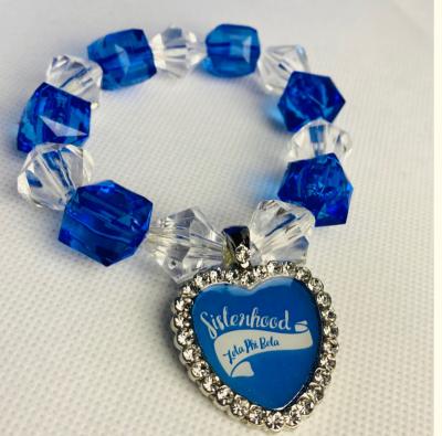 China Other Custom Blue White Glass Beaded Lady Service Founded Years 1948 Greek Letters ZA Amicae Bracelet for sale