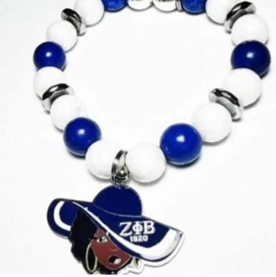 China The Other White Beads Bracelet ZETAA PHI BETAA Sorority Charm Custom Blue Handmade Elastic Bracelet for sale