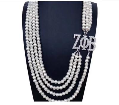 China Fashion ZPB sorority metal cute letter charm custom letter label multilayer simulation pearl necklace for sale