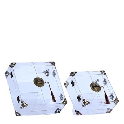 China Factory Sale Durable Unique Clear Square Ring Mounted Case Acrylic Fancy Ring Box for sale