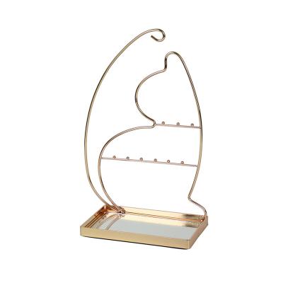 China Wholesale eco-friendly cute home jewelry gold shape cat earing display stand metal set for women for sale