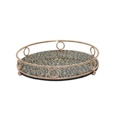 China Eco-friendly Grain Metal Leopard Hot Sale Luxury Geometric Gold Jewelry Display Tray For Home for sale