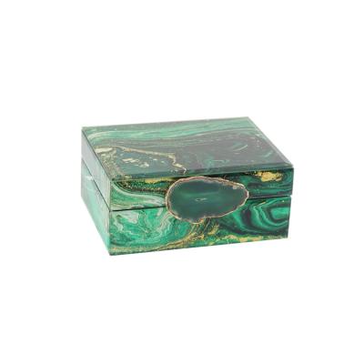 China Home Luxury Eco-Friendly Glass Storage Holder Tabletop Green Organizer Jewelry Box Jewerly Glass Cosmetic Storage Box for sale