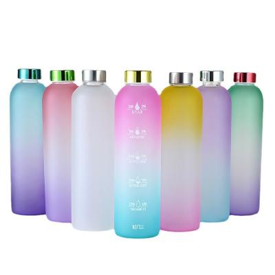 China Sustainable 0.5/0.8L Wholesale glass water bottle silicone spray high quality stainless steel lid gradient sports drink bottles for sale