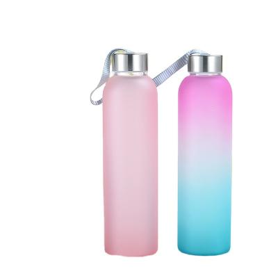 China Sustainable 0.5/0.8L Wholesale glass water bottle silicone spray high quality stainless steel lid gradient sports drink bottles for sale