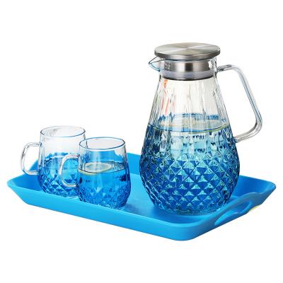 China Sustainable 1.5L/ 2L Glass Cold Kettle Borosilicate Glass Pitcher Heat Resistant Glass Water Pitcher Set Restaurant Bar Beverage Juice Pot for sale