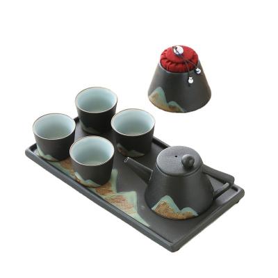 China Red Wine Porcelain Tea Set Stocked Afternoon Tea Using Teapot Cups Japanese Style Coffee Teapot Set With Tray for sale