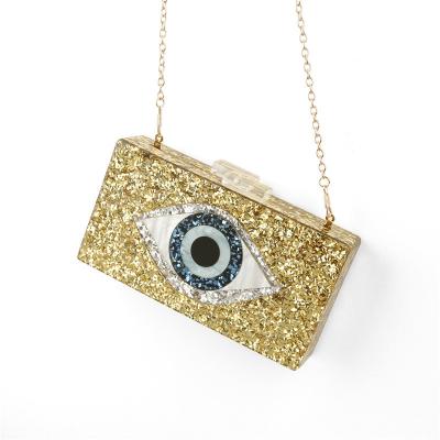 China New Evil Eye Ladies Diagonal Bag Wedding Dinner Bag Acrylic Portable Shiny Single Shoulder Bag Acrylic Clutch for sale