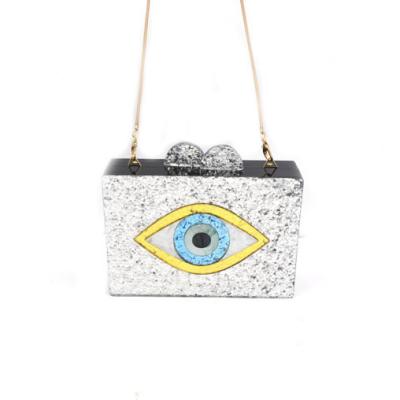 China New Evil Eye Ladies Diagonal Bag Wedding Dinner Bag Acrylic Portable Shiny Single Shoulder Bag Acrylic Clutch for sale