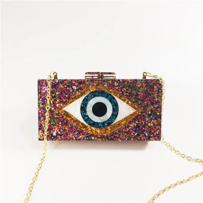 China Hot Selling Party Acrylic Wedding Bag Clutch Sequin Lady Bags Acrylic Devil's Eyes Dinner Single Shoulder Bag for sale