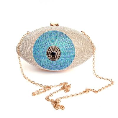 China Combine 2021 New Diamond Iced Out Dinner Bag Evil Eye Rhinestone Party Clutch Rugby Shaped /Evening/ Cosmetic Bag for sale