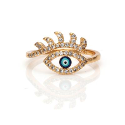 China Turkish Blue Eye Diamond-studded Adjustable Ethnic Ring Evil Eye Ring Female European And American Jewelry Retro for sale