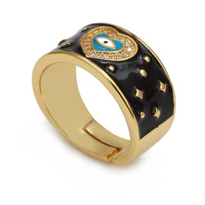 China Turkish Blue Eye Diamond-studded Adjustable Ethnic Ring Evil Eye Ring Female European And American Jewelry Retro for sale