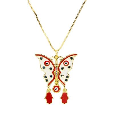 China 2021 Hot Selling Fashion Enamel Butterfly Girls Bohemian Copper Necklace Evil Eye Butterfly Necklace for sale