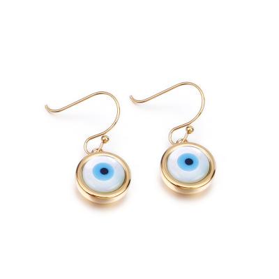 China Japanese and Korean women's evil eye fashion style eye pattern earrings stainless steel creative hook earrings for sale