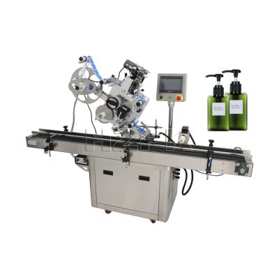 China HZPK Full Automatic Food Square Bottle Stick Top Adhesive Label Flat Can Surface Labeling Machine With Date Print for sale