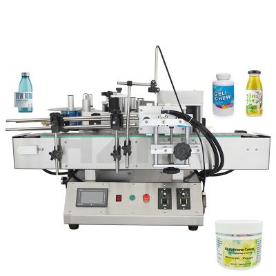 China HZPK TRLM-120B Automatic Food Liquid Soap Table Top Around Glass Bottle Jar Label Applicator Labeling Machine With CE for sale