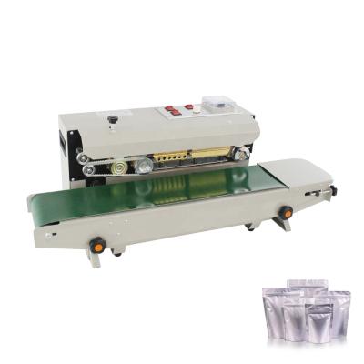 China Automatic Desktop Horizontal Continuous Strip Film Pouch Plastic Food HZPK Heat Sealer FR900 Sealing Machine for sale